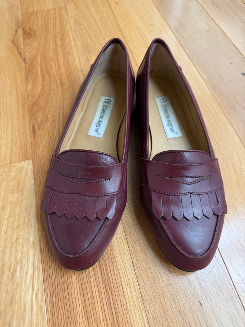 Etienne Aigner Burgundy Leather Kiltie Loafers - Women's